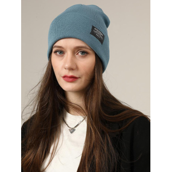 Fashion Women Women's Daily Letter Patched Design Warm Winter Cuff Edge Knitted Beanie Hat