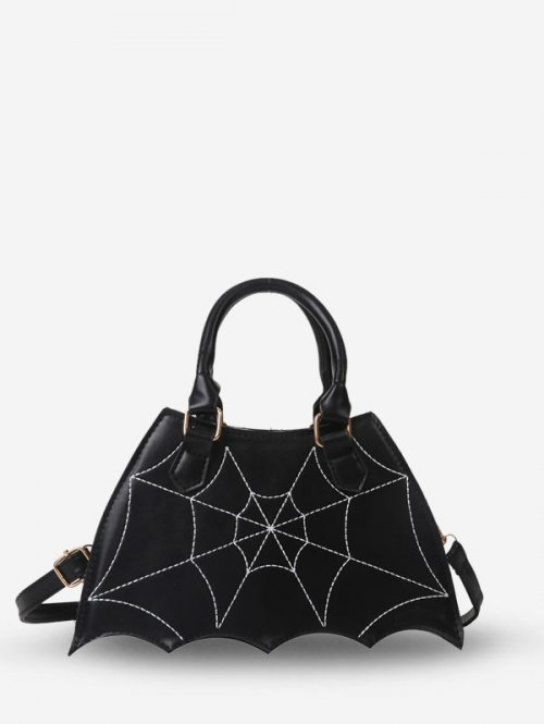 Women's Halloween Bat Shape Spider Web Pattern Crossbody Bag