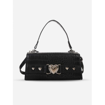 Heart Metal Detail Embossed Chain Crossbody Bag