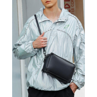 Men's Casual Solid Color Box Shape Half Chain Decor Crossbody Bag
