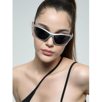 Fashion Women Women's Streetwear Techwear Y2K Cyber Style Metallic Silver Panel Angular Large Frame Wraparound Sunglasses