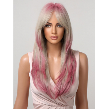 zaful Platinum Pink Mixed Color Layered Middle Part Bangs Natural Straight Synthetic Wig