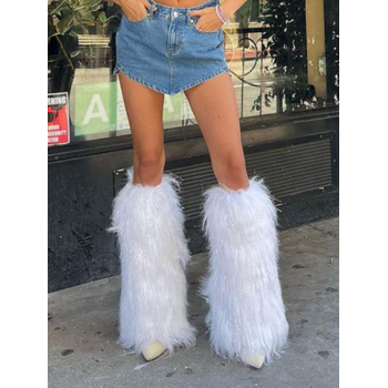 Fashion Women Women's Y2K Style Solid Color Fluffy Faux Fur Leg Warmers