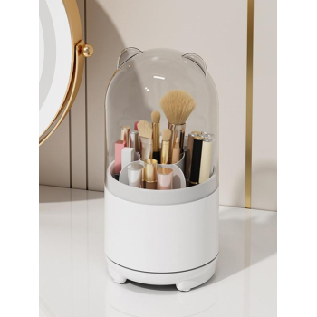 360 Rotary Makeup Brush Organizer Holder Cosmetic Brush Box with Transparent Dustproof Cover for Desk Table Decoration