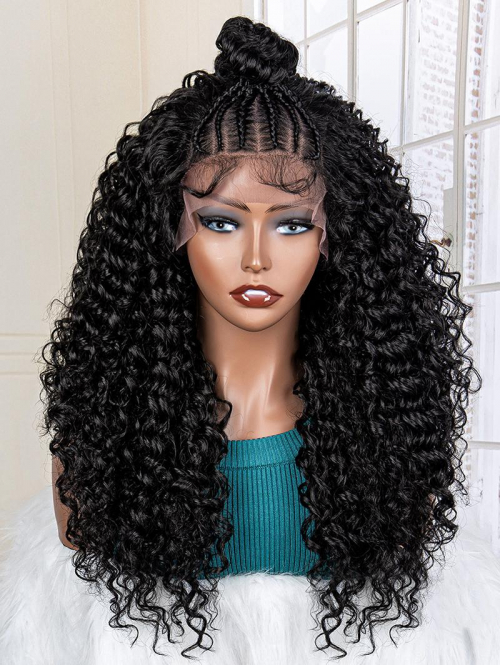 zaful Women's 13*4 Inch Lace Front Half Bun Hairstyle Medium Length Fluffy Afro Curly Synthetic Wig