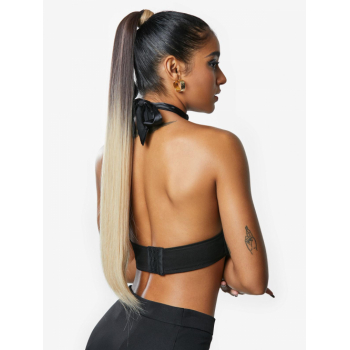 Brown Gradient Golden Long Straight Synthetic Hair Ponytail