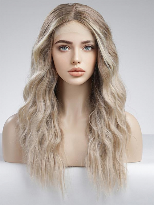 zaful Brown Omber Color Lace Front Long Wavy Synthetic Wig