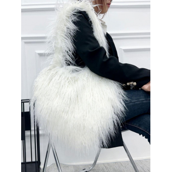 Women's Daily Streetwear Y2K Heart Shaped Fluffy Fuzzy Furry Faux Fur Textured Shoulder Bag