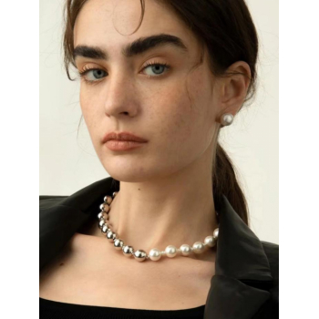 Two Tone Beading Faux Pearls Metal Romantic Choker Necklace For Women