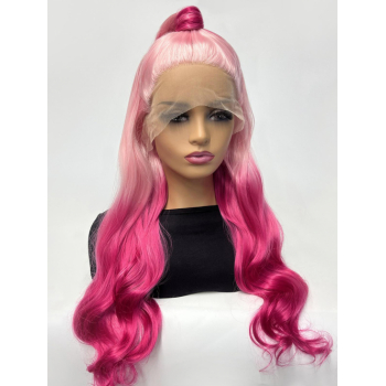 zaful 13*3 Lace Front Pink Gradient Long Wavy Synthetic Wig