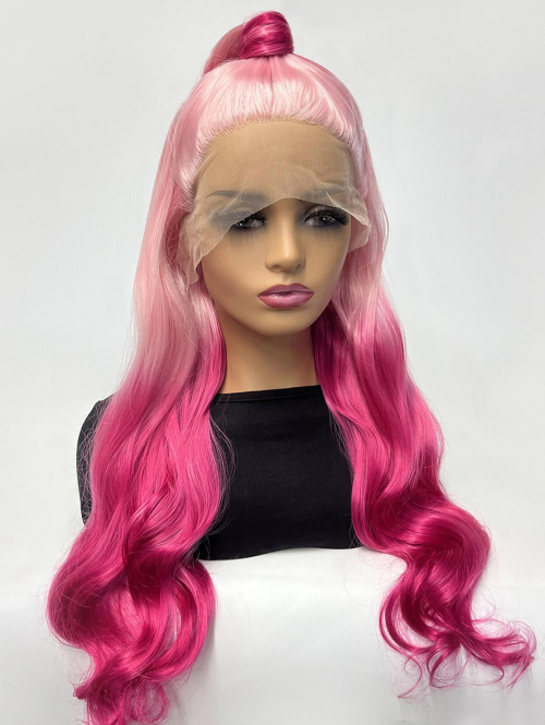 zaful 13*3 Lace Front Pink Gradient Long Wavy Synthetic Wig