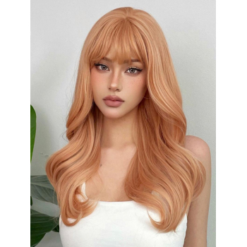 zaful Women's Red Brown Full Bangs Long Natural Wavy Synthetic Party Club Night Out Wig