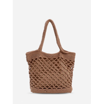 Women's Beach Vacation Solid Color Fishnet Crochet Woven Tote Shoulder Bag