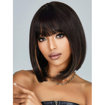 zaful Women's Brown Highlight Short Bob Style Full Bangs Synthetic Wig