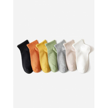 Fashion Women 7 Pairs Solid Ankle Socks