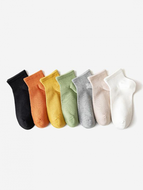 Fashion Women 7 Pairs Solid Ankle Socks