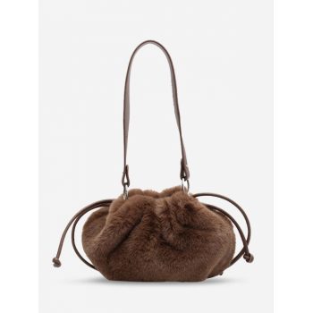 ZAFUL Women's Plush Faux Fur Drawstring Solid Color Fashion Shoulder Bag