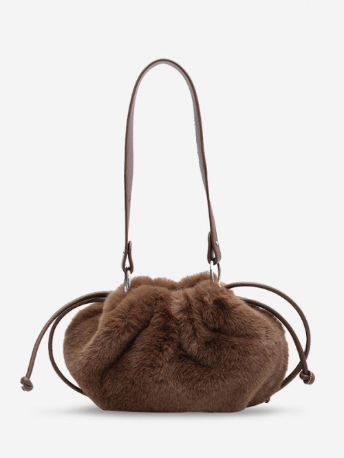 ZAFUL Women's Plush Faux Fur Drawstring Solid Color Fashion Shoulder Bag