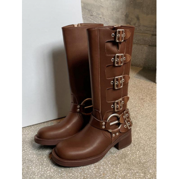 ZAFUL Women Women's Buckle Decorated Mid Calf Chunky Sole Riding Boots