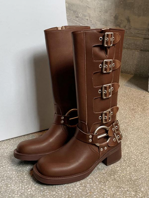 ZAFUL Women Women's Buckle Decorated Mid Calf Chunky Sole Riding Boots