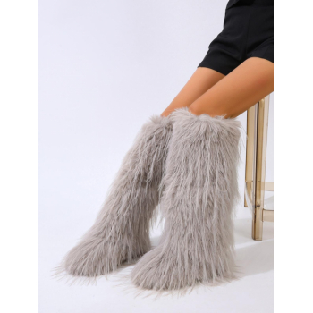 ZAFUL Women Women's Y2K Street Fashion Winter Fluffy Faux Fur Snow Mid-calf Boots