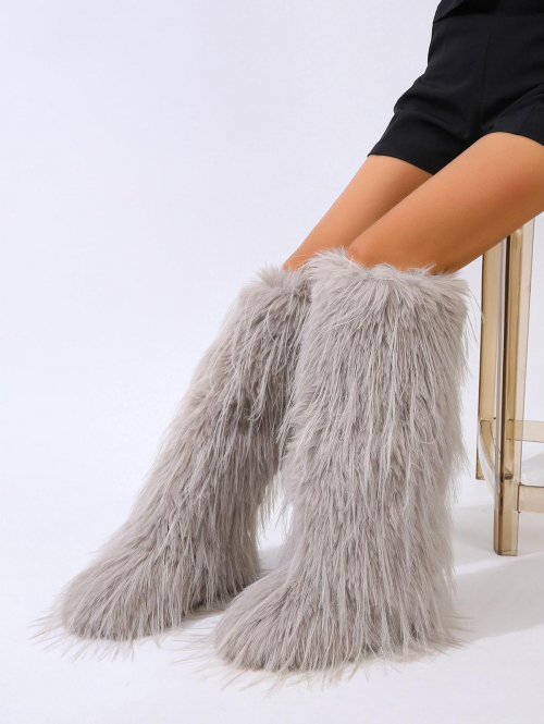 ZAFUL Women Women's Y2K Street Fashion Winter Fluffy Faux Fur Snow Mid-calf Boots