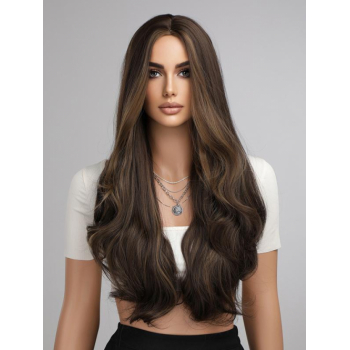 zaful Brown Highlight Light Brown Long Wavy Synthetic Wig