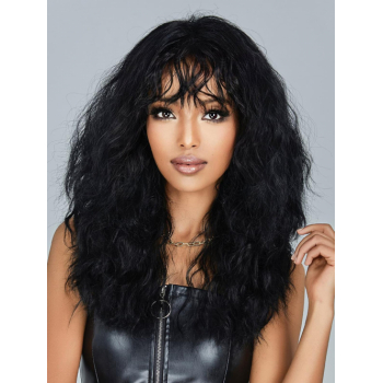 zaful Women's Fluffy Curly See-through Bangs Long Black Synthetic Wig