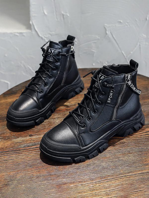 ZAFUL Women Lace Up Side Zip Combat Boots