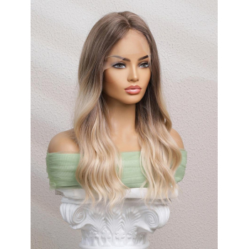 zaful Brown Gradient Blonde Long Lace Front Wavy Synthetic Wig