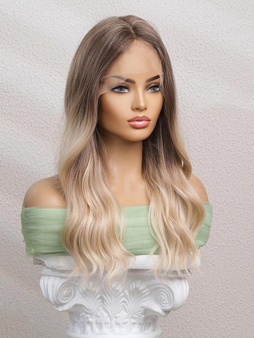 zaful Brown Gradient Blonde Long Lace Front Wavy Synthetic Wig