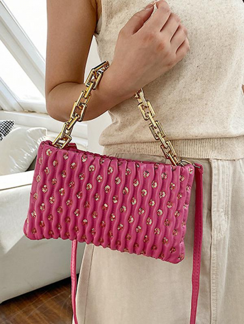 Women's Glitter Sequin Decor Wrinkle Chunky Chain Shoulder Bag