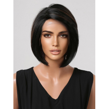 zaful Lace Front Black Side Part Bangs Bob Short Straight Synthetic Wig