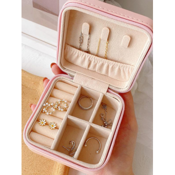 Minimalist Portable Jewelry Box Ring Earring Storage Box with Zipper and Flip Cover Travel Jewelry Accessories Organizer Cases