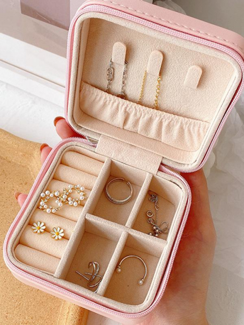 Minimalist Portable Jewelry Box Ring Earring Storage Box with Zipper and Flip Cover Travel Jewelry Accessories Organizer Cases