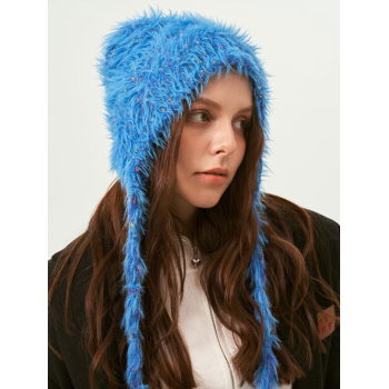 Fashion Women Women's Dopamine Style Confetti Detail Plush Mohair Knitted Winter Warm Bear Hat with Ear Flap