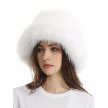 Fashion Women Women's Winter Warm Fluffy Fuzzy Faux Fur Solid Color Wide Brim Oversized Bucket Hat