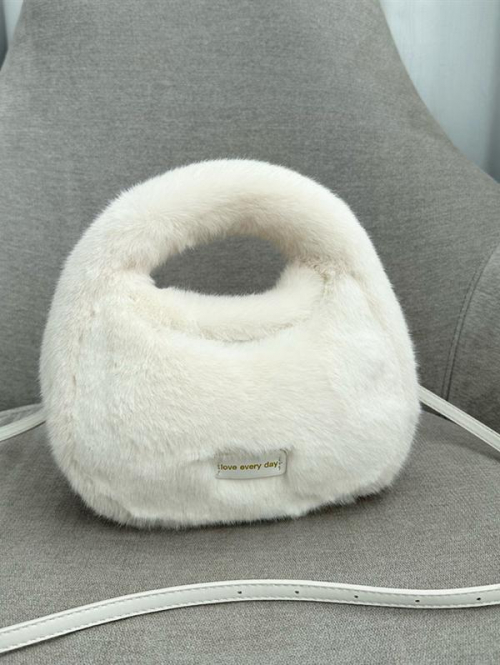 ZAFUL Women's Fluffy Faux Fur Label Patched Design Solid Color Crossbody Bag