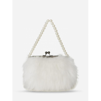 ZAFUL Women's Fashion Faux Pearl Handle Fluffy Faux Fur Evening Party Tote Bag