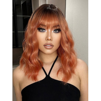 zaful Orange Ombre Shoulder Length See-through Bangs Synthetic Party Wig