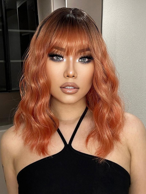 zaful Orange Ombre Shoulder Length See-through Bangs Synthetic Party Wig