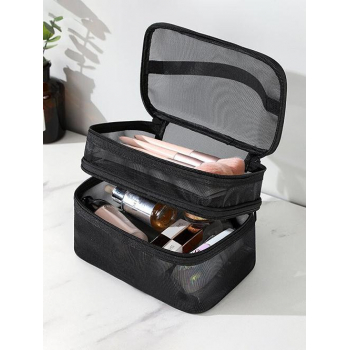 ZAFUL High Capacity Double-layers Transparent Mesh Travel Portable Make-up Storage Bag