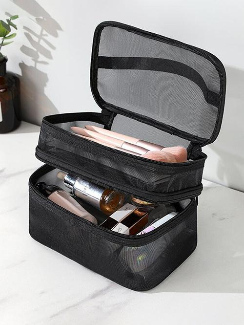 ZAFUL High Capacity Double-layers Transparent Mesh Travel Portable Make-up Storage Bag