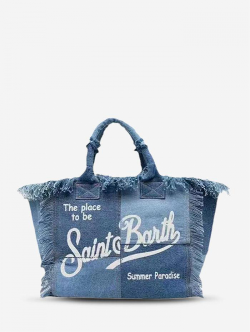 Women's Daily Letter Print Fringed Large Capacity Denim Tote Shoulder Bag