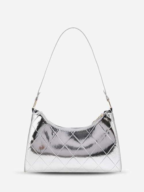 Metallic Rhombus Pattern Hobo Bag