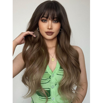 zaful Black Gradient Brown Full Bang Long Wavy Synthetic Wig