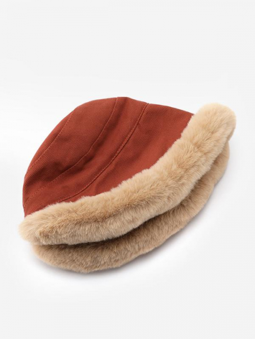 Fashion Women Winter Fluffy Fuzzy Thermal Fleece Faux Fur Lined Warm Bucket Hat for Men and Women