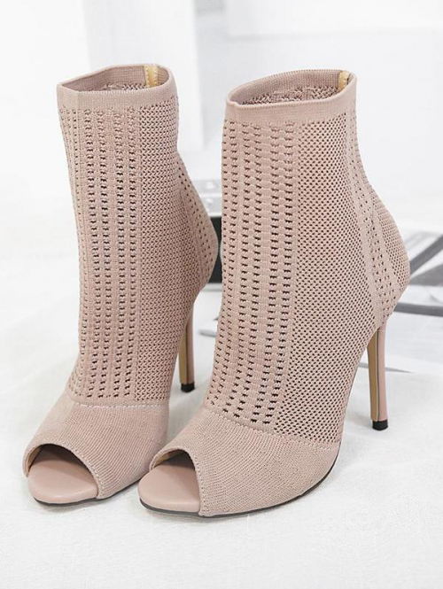 ZAFUL Women Stiletto Heel Stretchy Knitted Peep-toe Sock Boots