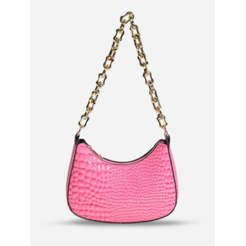 Women's PU Leather Embossed Solid Color Chain Crescent Shoulder Bag