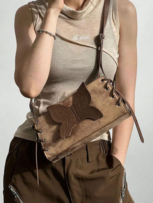 Women's Retro Y2K Butterfly Lace-up Shoulder Bag